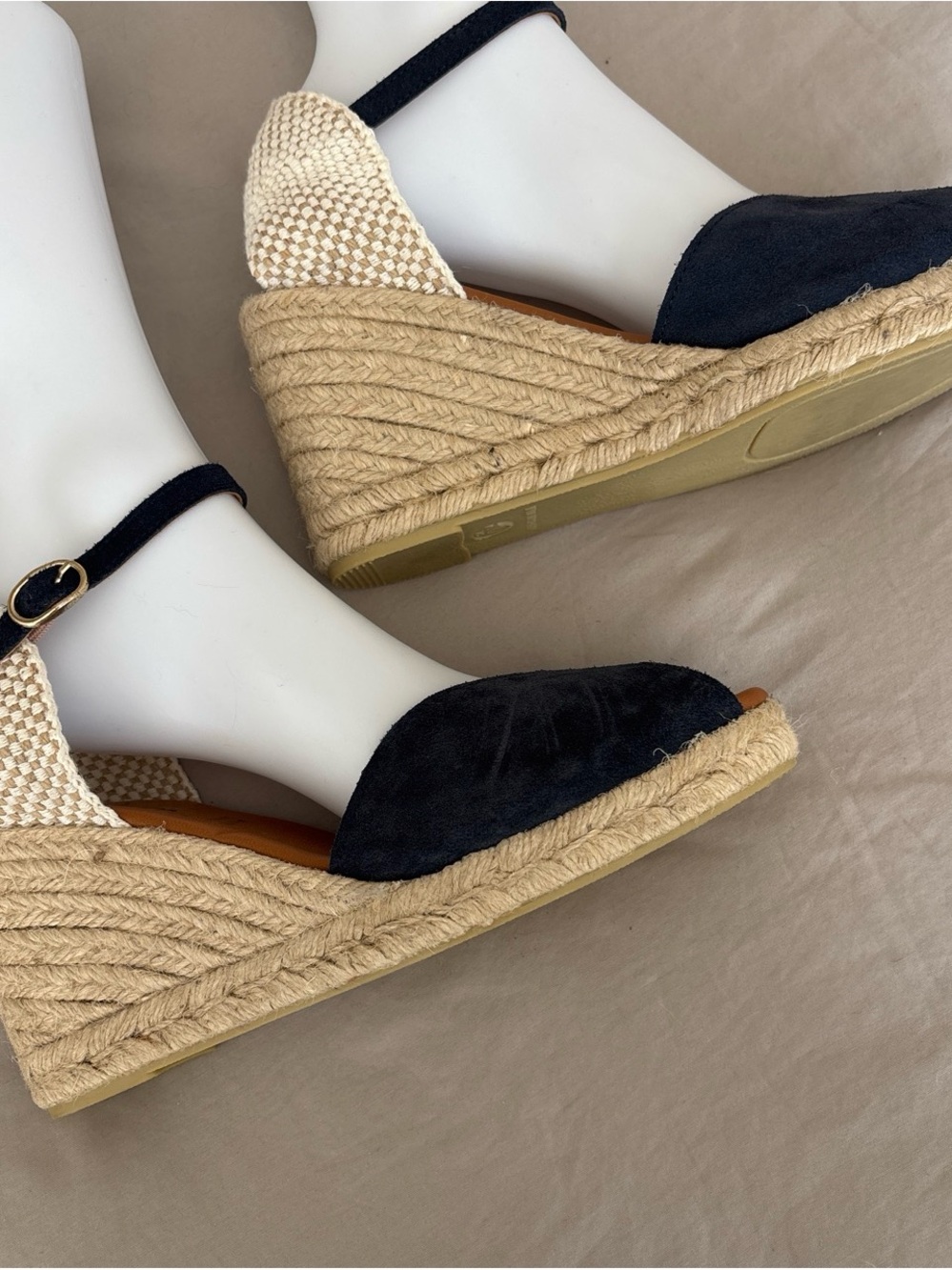 Navy Blue Espadrille Wedge Sandals with Ankle Strap